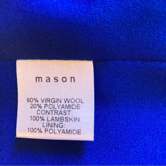 MASON Blue and Black Virgin Wool and Lambskin Leather Coat Jacket - Picture 9 of 9